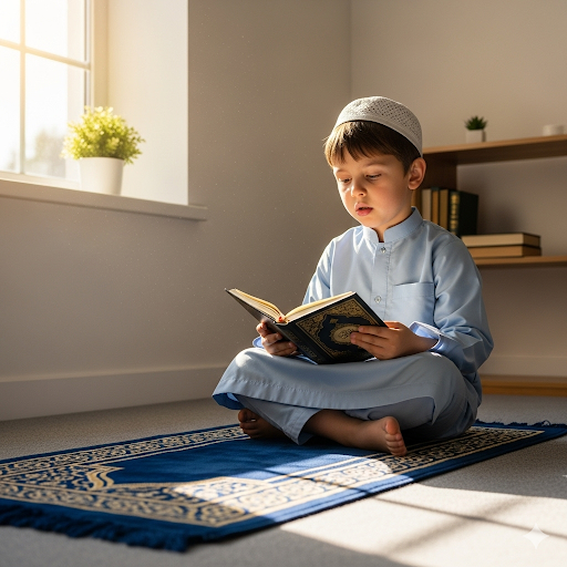 Boy reciting surah al fathiha with correct thajweed from online madrasa for kids