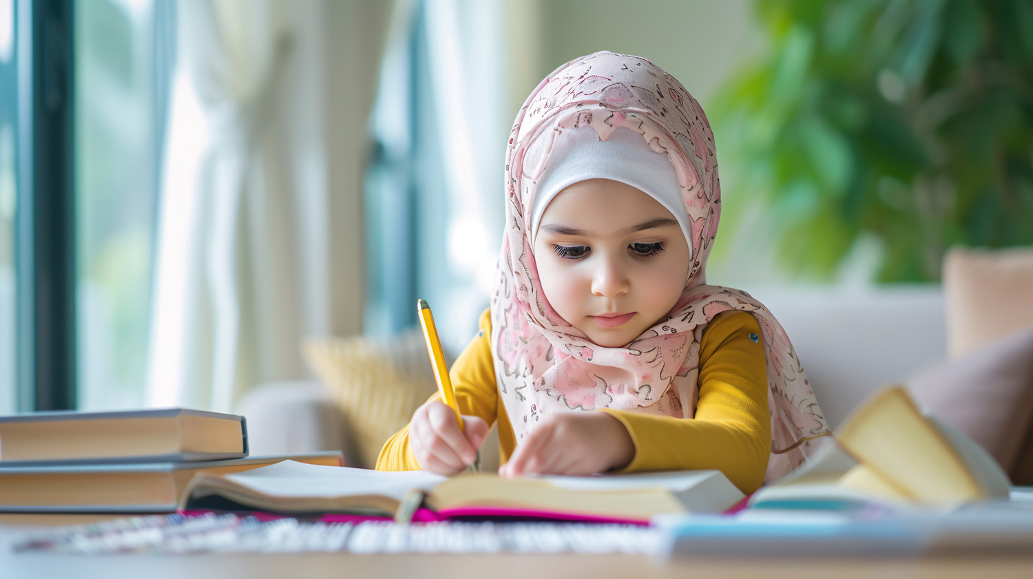 "A student deeply engaged in Sunnah-based learning, reflecting Islamic principles in modern education."