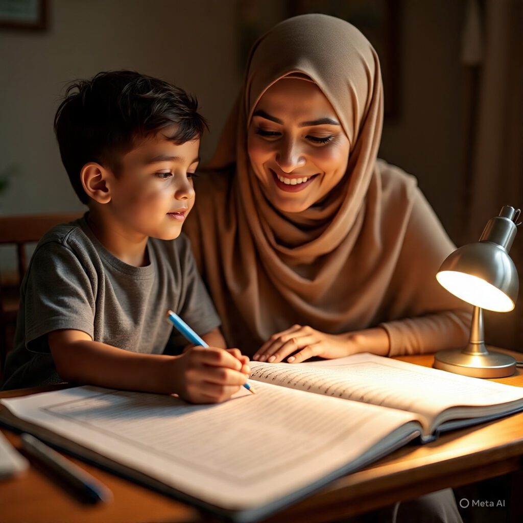 Mother teaching child