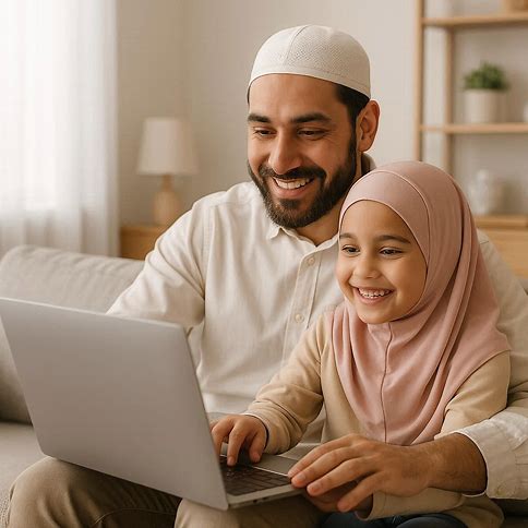 Parent and child exploring Meem Academia’s learning programs online