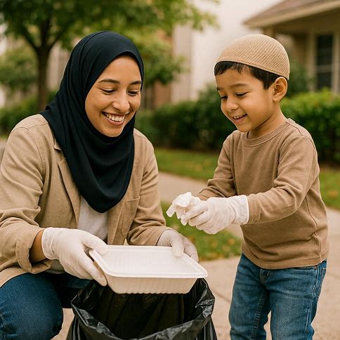 Parent and child helping each other plant flowers in a garden