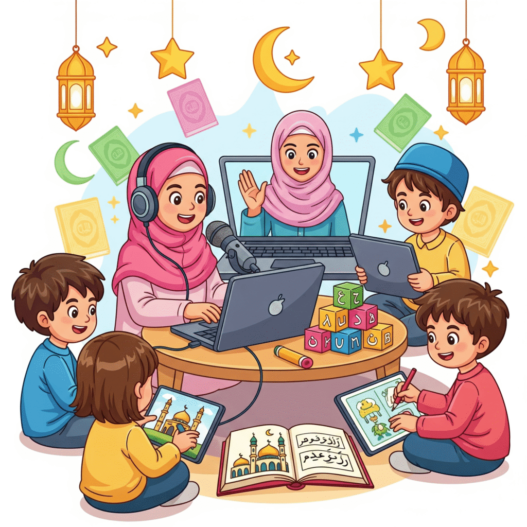 Kids enjoying fun activities in Quran courses online for kids