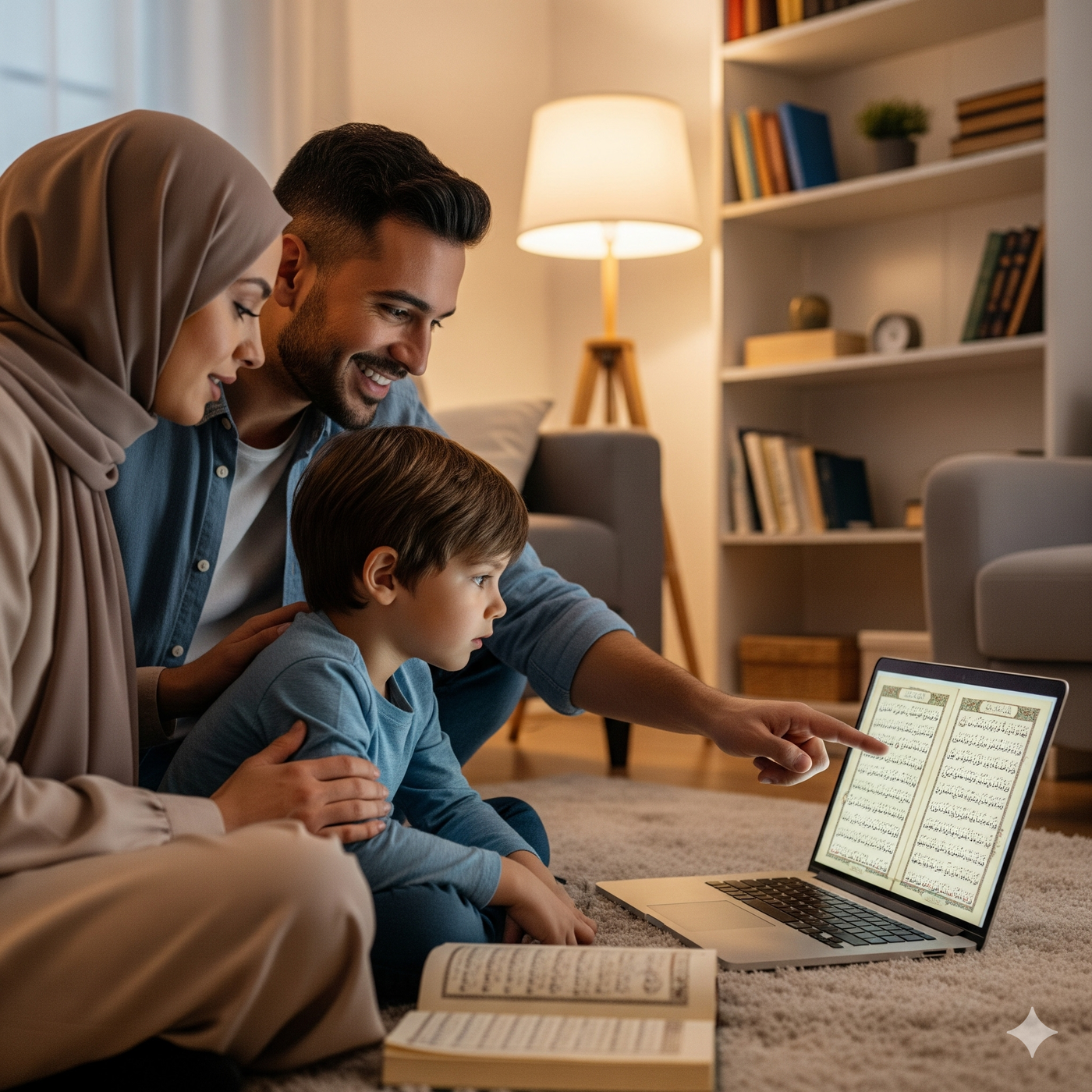 parents help kid in his quran classes online for kids