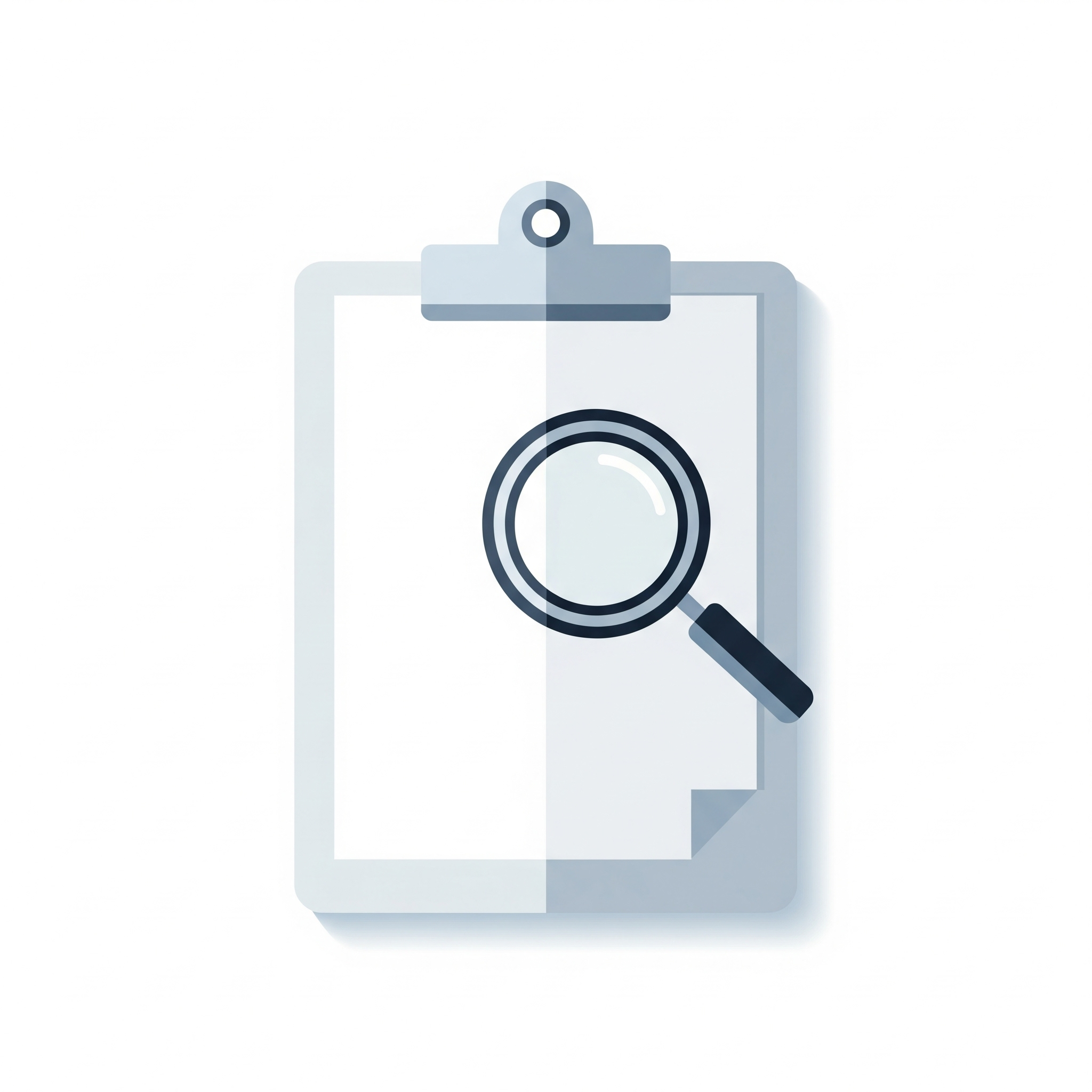 clipboard with a magnifying glass is the action of monitoring, reviewing, and analyzing