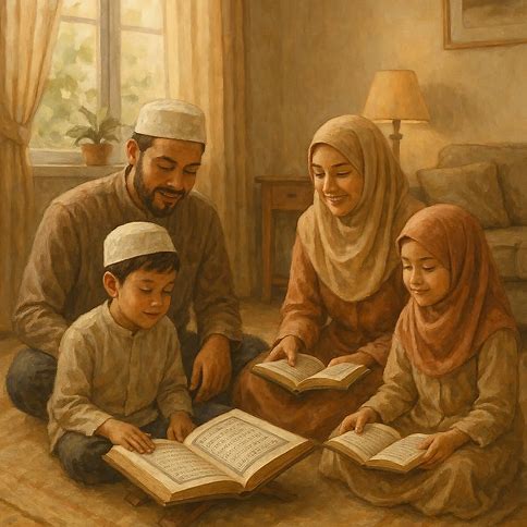 kids Reading quran with family