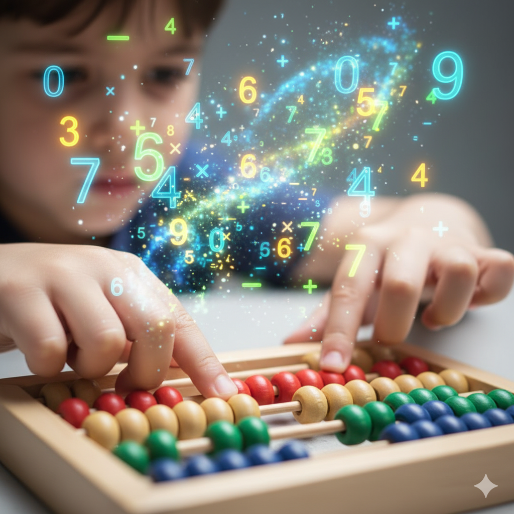 Child practicing abacus training to improve mental math and focus.