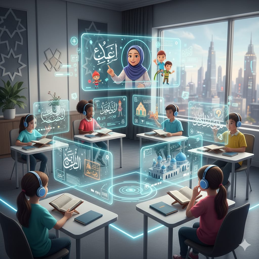 Teacher interact with students through online quran classes in UAE