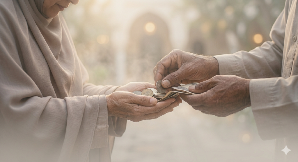 a person giving zakat
