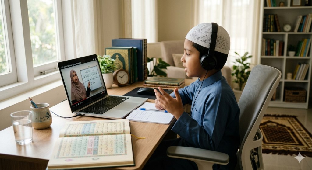 a child studying through online learning