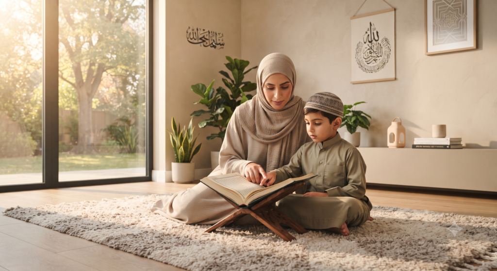 Quran learning at home with support from a parent