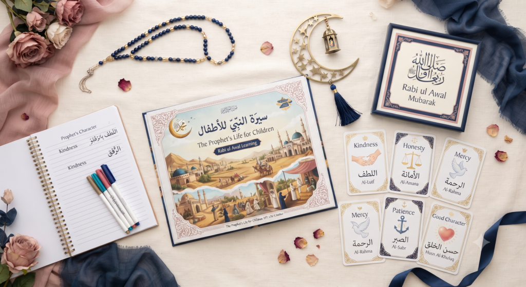 Educational visual representing Rabi ul Awal and the teachings of Prophet Muhammad ﷺ