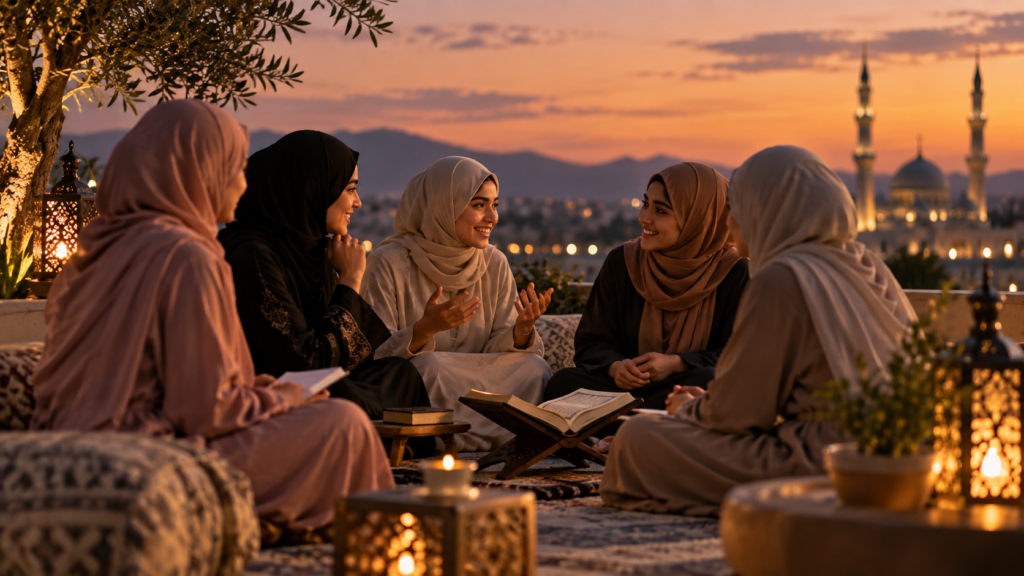 Muslim friends sharing a meaningful conversation about faith and friendship
